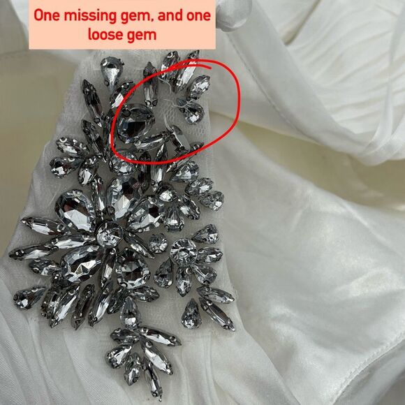 Mac Duggal 49541 Jewel Broach One Shoulder Cascade Layered Gown, White, Size 4 - Picture 11 of 13